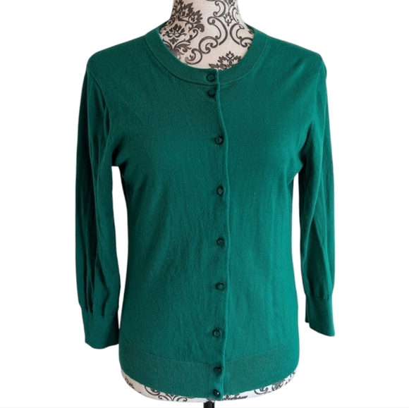 J Crew Clare Cardigan Sweater Green Button Down Cotton Long Sleeve Women  Medium - Picture 2 of 12